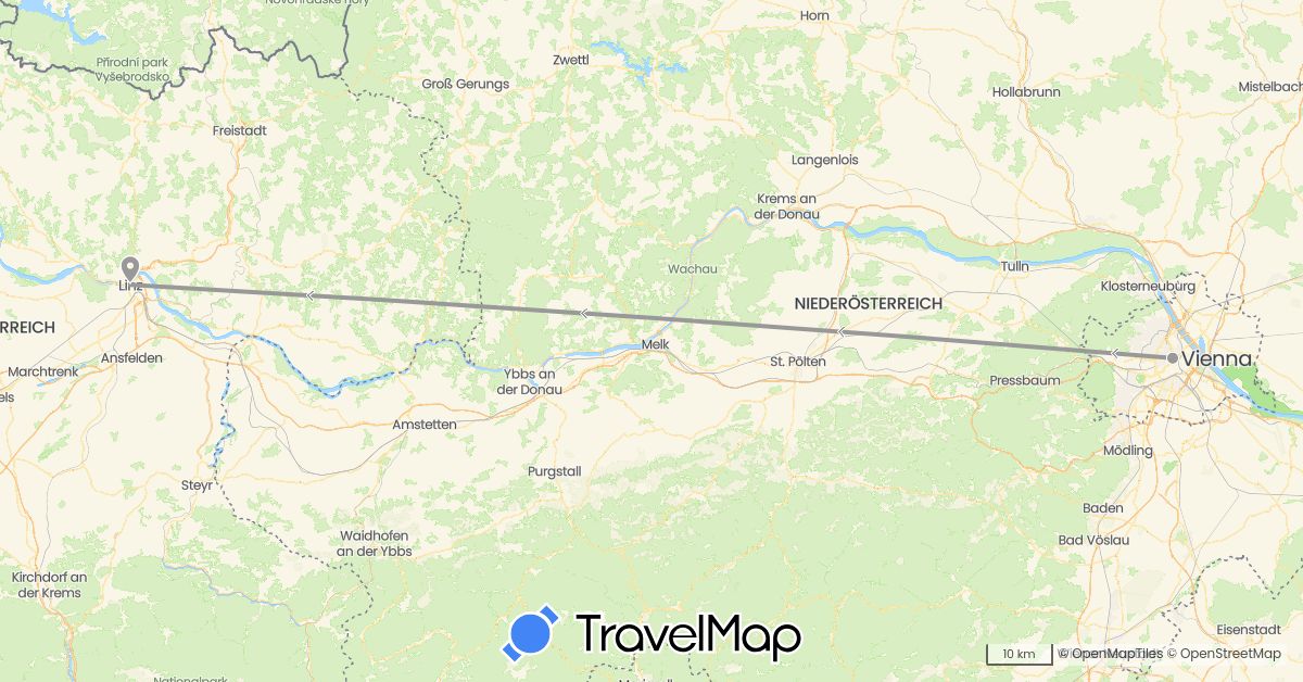 TravelMap itinerary: driving, plane in Austria (Europe)